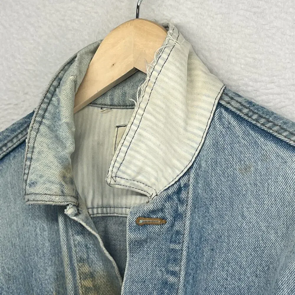 LEVIS Jacket Mens L White Tab Vented Denim Trucker 1987 80s Red Batwing USA VTG